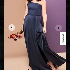David’s Bridal crepe-back satin one-shoulder bridesmaid dress in dark blue